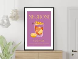Negroni Cocktail Art Print Poster - Party Signature Drink Sign Trendy Wall Decor Minimalist Elegant Retro Gift A5 A4 A3 - thumbnail 1