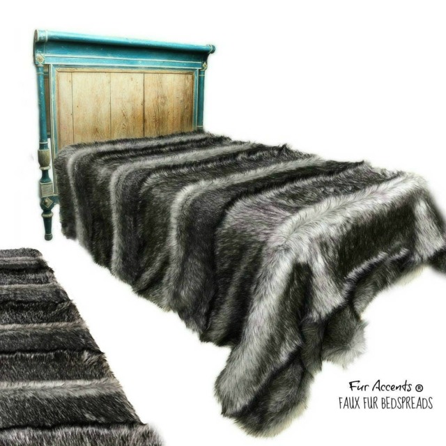 Gray Wolf Faux Fur Bedspread - Plush Designer Throw, Minky Lining - image 1