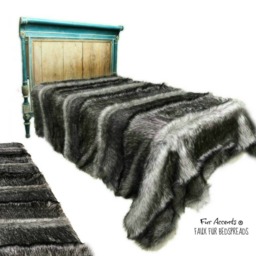 Gray Wolf Faux Fur Bedspread - Plush Designer Throw, Minky Lining - thumbnail 1