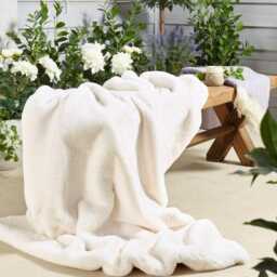 Handmade Cream Faux Fur Throw - Vegan Suede Blanket - thumbnail 2