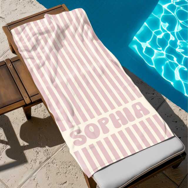 Personalized Name Stripe Beach Towel, Oversized Custom Monogram Pool Signature Towel For Kids, Vacation Gift, Picnic - image 1