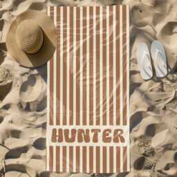 Personalized Name Stripe Beach Towel, Oversized Custom Monogram Pool Signature Towel For Kids, Vacation Gift, Picnic - thumbnail 3