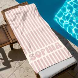 Personalized Name Stripe Beach Towel, Oversized Custom Monogram Pool Signature Towel For Kids, Vacation Gift, Picnic - thumbnail 1