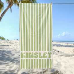 Personalized Name Stripe Beach Towel, Oversized Custom Monogram Pool Signature Towel For Kids, Vacation Gift, Picnic - thumbnail 2