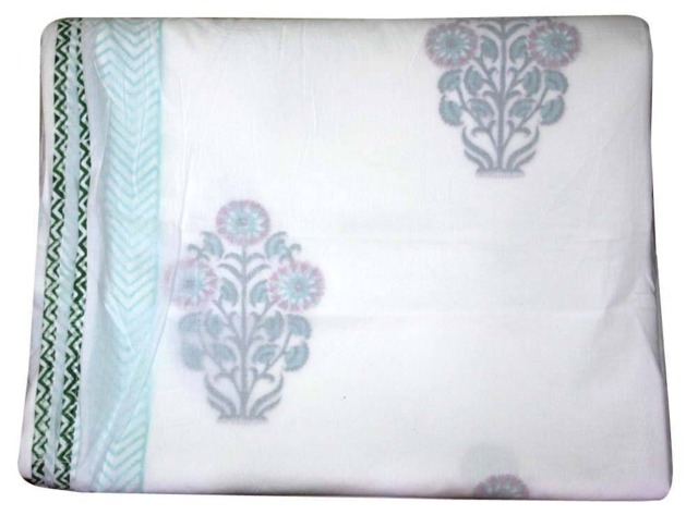 Handmade Indian Cotton Dohar Blanket, Floral Print Throw - image 1