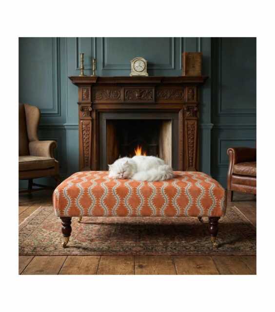 Handmade Linwood Helter Skelter Fabric Upholstered Footstool With Wooden Castor Legs, Coffee Table, Footrest - image 1
