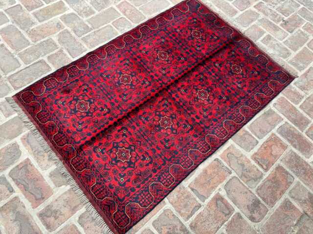 3x5 Afghan Khal Mohammadi Wool Rug - Hand-Knotted Red Tribal Carpet Authentic Oriental Accent For Living Room Or Entryway Decor Gift - image 1