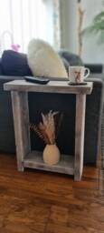 Rustic Wooden End Table, Slim Narrow Side Sofa Coffee Mug Rest, Grey Wash, White Wash & Dark White - thumbnail 4