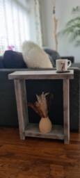 Rustic Wooden End Table, Slim Narrow Side Sofa Coffee Mug Rest, Grey Wash, White Wash & Dark White - thumbnail 3