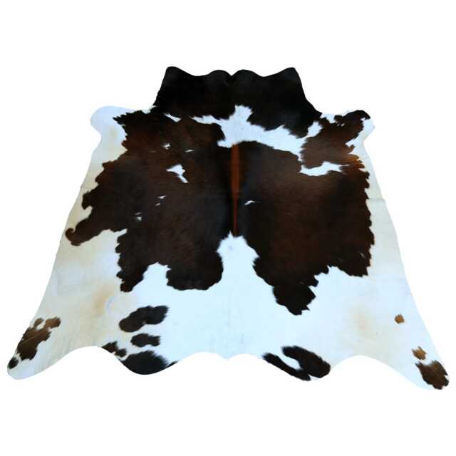 Elegant Medium Dark Brown/White Cowhide Rug - Plush Hair-On Leather For Modern Interiors - image 1