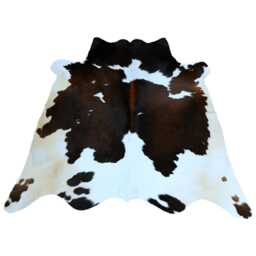 Elegant Medium Dark Brown/White Cowhide Rug - Plush Hair-On Leather For Modern Interiors - thumbnail 1