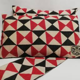 Hand Block Printed Cotton Pillow Cover Geometric Design - Damaru Red & Black - thumbnail 4