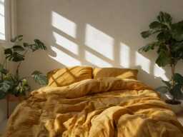 Amber Linen Bedding Set Rustic Duvet Cover & 2 Pillowcases Soft Medium Weight Bedding, Stonewashed Comfort - thumbnail 1