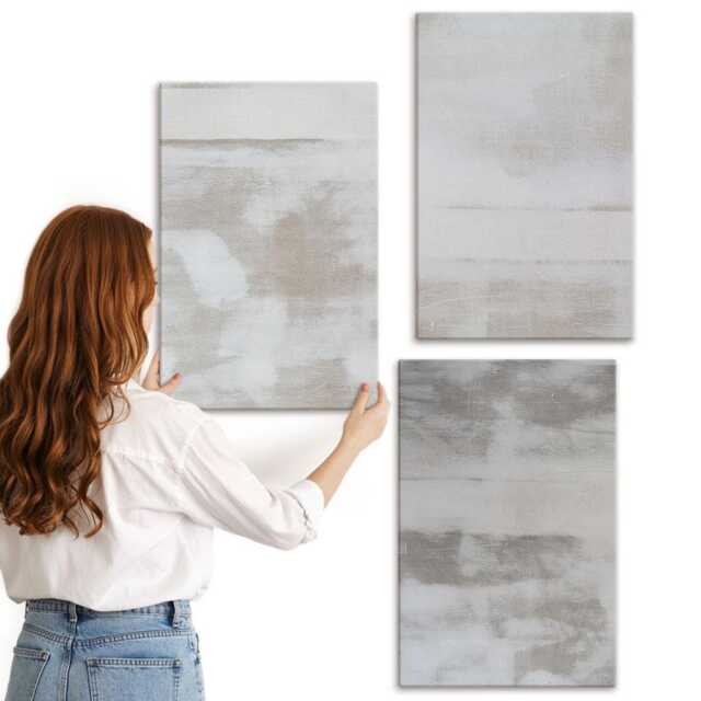 Canvas Set Of 3 - Worn Textures Modern Industrial Style, Gray Wall Art, Natural Hanging Piece - image 1