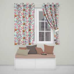 Kawaii Donut Cake Cupcake Sweet Dessert Seamless Pattern Mint Gingham Readymade Eyelet Ring Top Thermal 100% Blackout Curtains