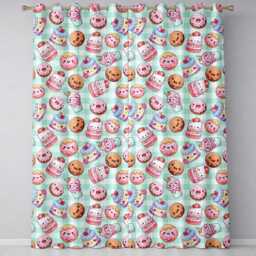 Kawaii Donut Cake Cupcake Sweet Dessert Seamless Pattern Mint Gingham Readymade Eyelet Ring Top Thermal 100% Blackout Curtains - thumbnail 2