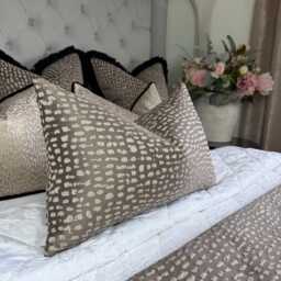 Brown Gold Lumbar Cushion Cover, Designer Throw Pillow Cover For Interior Design - Double Sided Ashley Wilde Estrada Mole