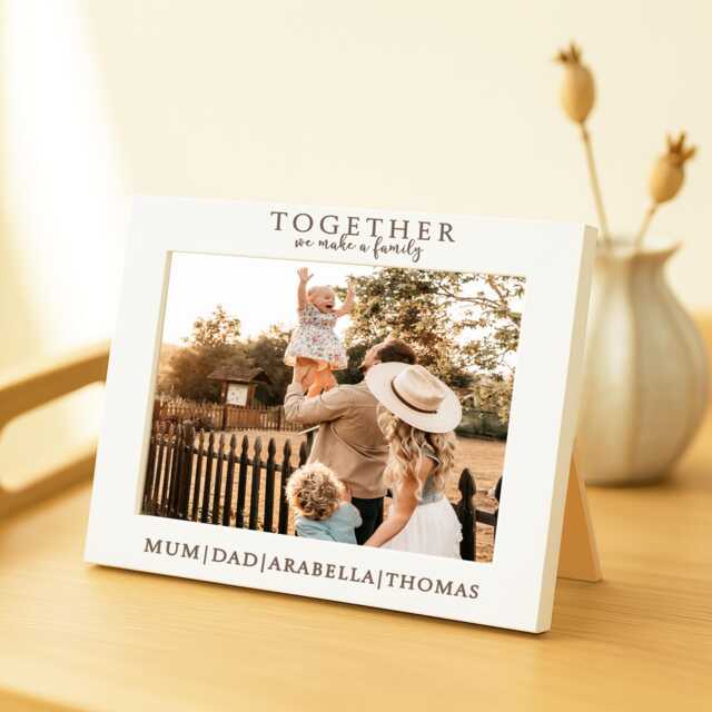 Personalised Family Photo Frame, Engraved White Picture Frame Gift For New Family, 6x4 7x5 8x6 Photograph Sizes - image 1
