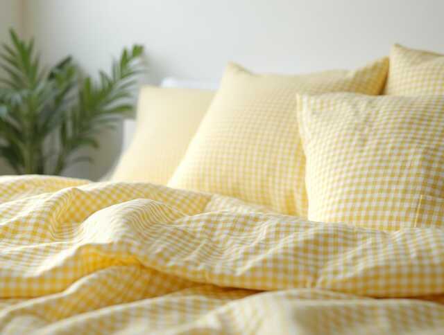Yellow Small Gingham Cotton 1 Duvet Cover Checkered Comforter Set Cozy Bedroom Decor Duvet - image 1