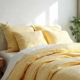 Yellow Small Gingham Cotton 1 Duvet Cover Checkered Comforter Set Cozy Bedroom Decor Duvet - thumbnail 3