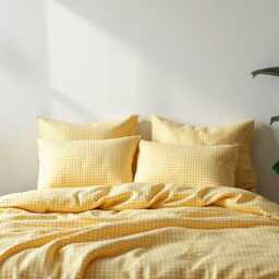 Yellow Small Gingham Cotton 1 Duvet Cover Checkered Comforter Set Cozy Bedroom Decor Duvet - thumbnail 4