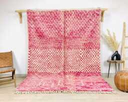 Vibrant Pink Moroccan Rug, Abstract Diamond Berber Carpet, Large Handmade Wool Shag Modern Dopamine Decor, Custom Artistic Area Mat