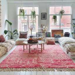 Vibrant Pink Moroccan Rug, Abstract Diamond Berber Carpet, Large Handmade Wool Shag Modern Dopamine Decor, Custom Artistic Area Mat - thumbnail 3
