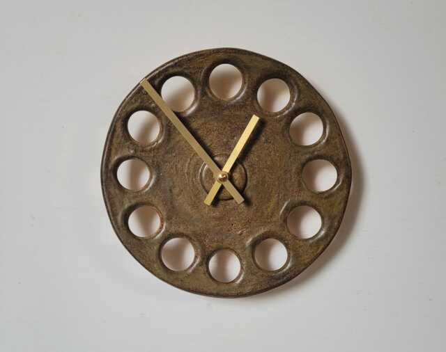 Hand Made Round Circular Brown Glazed Ceramic Minimalist Wall Clock 20 cm 8 - image 1