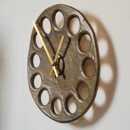 Hand Made Round Circular Brown Glazed Ceramic Minimalist Wall Clock 20 cm 8 - thumbnail 3