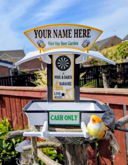 Custom Named Pub Style Garden Bird Feeder - Fly Inn Garden Decor . Seed Or Fat Ball Table - image 1