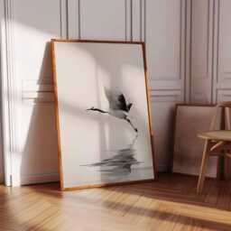 Minimalist Crane Art Print, Japanese Zen Wall Decor, Black & White Bird Poster, Tranquil Nature Unframed Artwork, Japandi Home Aesthetic - thumbnail 3