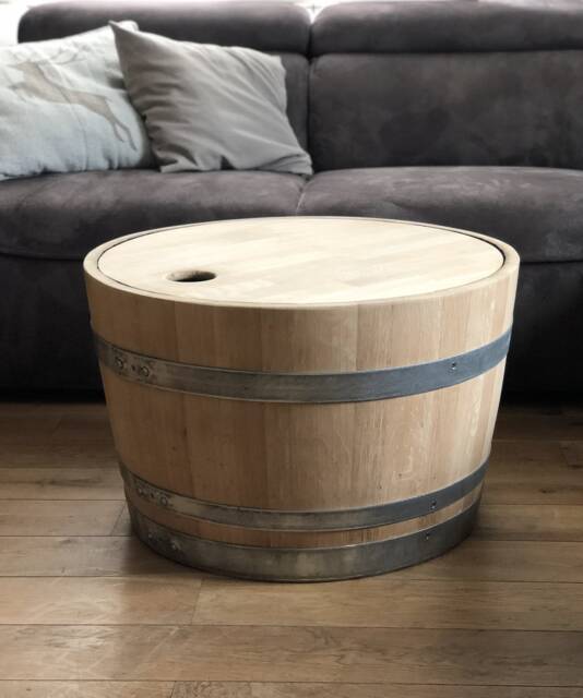 Wine Barrel Coffee Table With Wooden Lid Natural - image 1