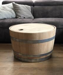 Wine Barrel Coffee Table With Wooden Lid Natural