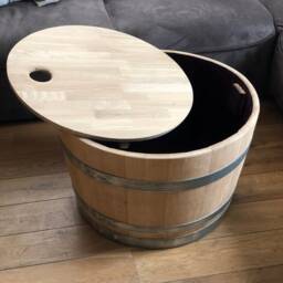 Wine Barrel Coffee Table With Wooden Lid Natural - thumbnail 3
