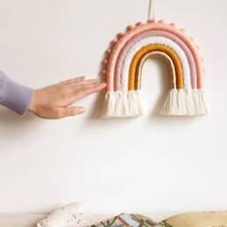 Rose Gold Fiber Rainbow Macrame Nursery Wall Hanging, Girls Room Decor - thumbnail 3