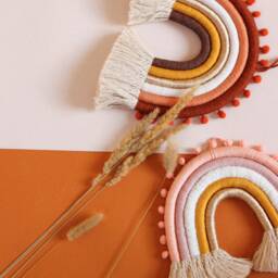 Rose Gold Fiber Rainbow Macrame Nursery Wall Hanging, Girls Room Decor - thumbnail 4