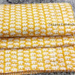 Handmade Cotton Kantha Quilt Elephant Print Bed Cover - 90x108 - thumbnail 3
