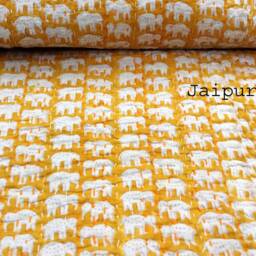Handmade Cotton Kantha Quilt Elephant Print Bed Cover - 90x108 - thumbnail 2