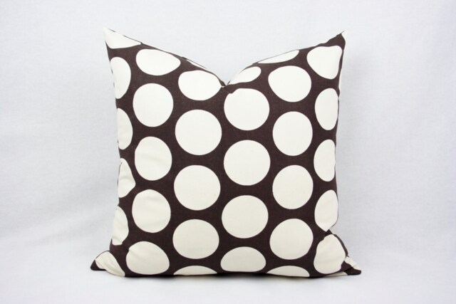 Brown & Cream Cotton Big Polka Dot Pillow Cover, 16 X Inch Toss Pillow, Throw Accent Nursery - image 1