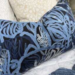 "Blue Lumbar Cushion Cover, Embroidered Navy Throw Pillow Case 12"" X 20" - thumbnail 4