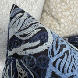 "Blue Lumbar Cushion Cover, Embroidered Navy Throw Pillow Case 12"" X 20" - thumbnail 3
