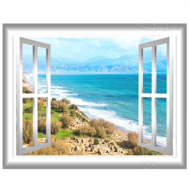 Beach Wall Decal Ocean - 3D Landscape View Window Mural Sticker Frame Art Scene Vwaq Gj07