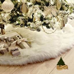 Faux Fur Christmas Tree Skirt - Shaggy Brown, White, Off-White - thumbnail 2