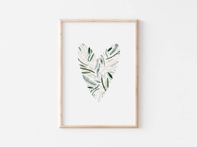 Valentines Day A4 Personalised Love Heart Print, Floral Wall Art, Leafy Illustration, Wedding Gift, Personalised Anniversary Present - image 1