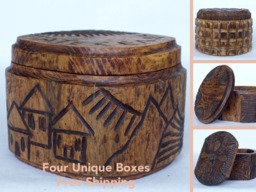 Wooden Box Handmade For Jewelry Geometric Lines Unique Design Vintage Look - thumbnail 1