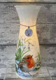 Light Up Robin Vase, With Charm - Decouoage, Gifts, Xmas Robins Appear When Loved Ones Are Near - thumbnail 1