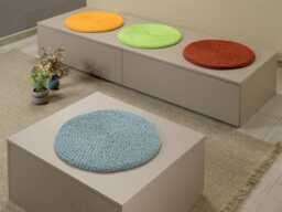 Blue Window Seat Cushion, Custom Bench Water Green Round Rug, Knit Chair Pad, Cotton 37 Colors, Large & Small Sizes - thumbnail 1