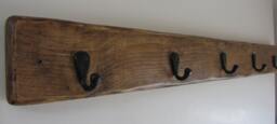 99 cm Solid Reclaimed Plank Wood 5 Hook Black Cast Iron Coat Hooks/Robe Kitchen Cup