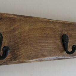 99 cm Solid Reclaimed Plank Wood 5 Hook Black Cast Iron Coat Hooks/Robe Kitchen Cup - thumbnail 4