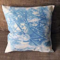 Handprinted Blue Pillow - Cyanotype, Single Item With Velvet - thumbnail 2